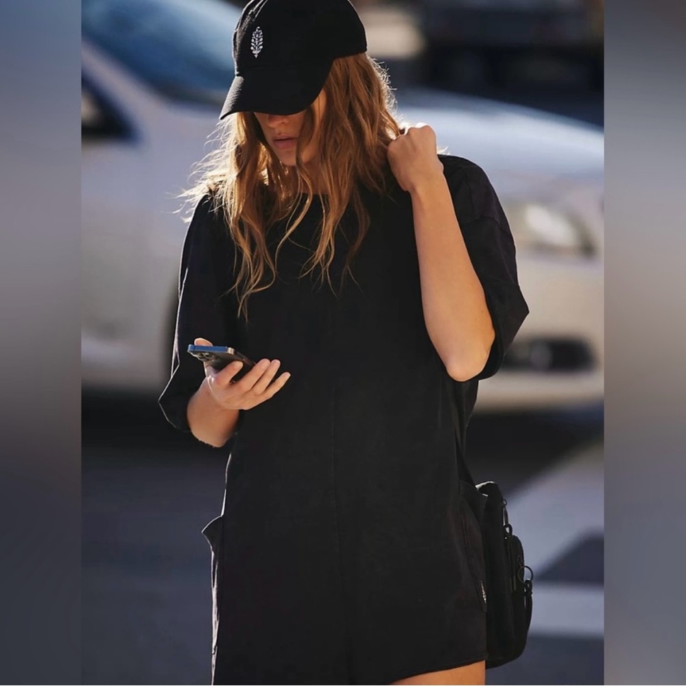 Free People Hot Shot Tee Romper Black size M